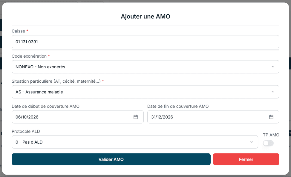 Formulaire Ajouter une AMO