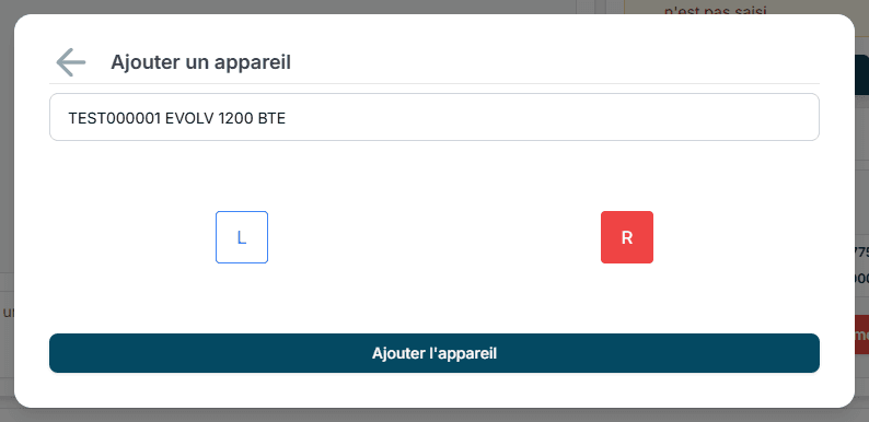 Formulaire Ajouter un appareil