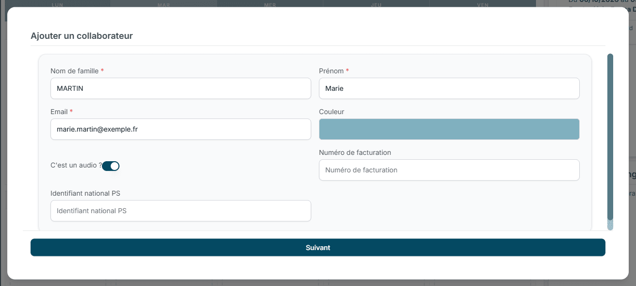 Fenêtre Ajouter un collaborateur
