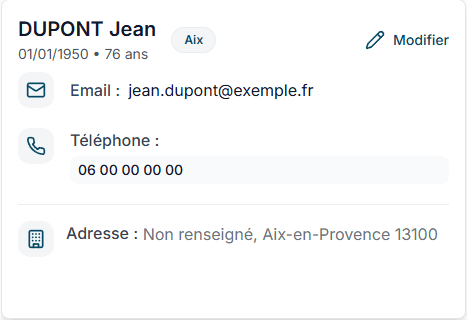 Bloc d'informations du patient