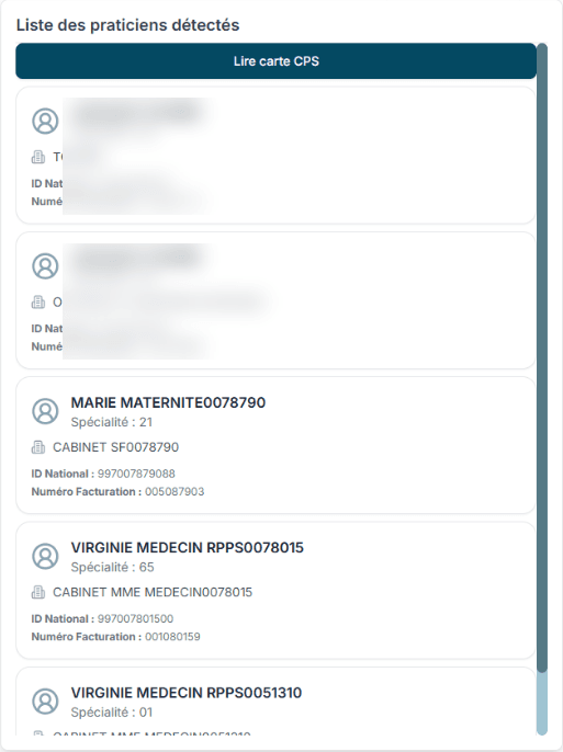 Liste des praticiens détectés