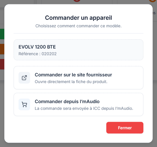 Fenêtre Commander un appareil