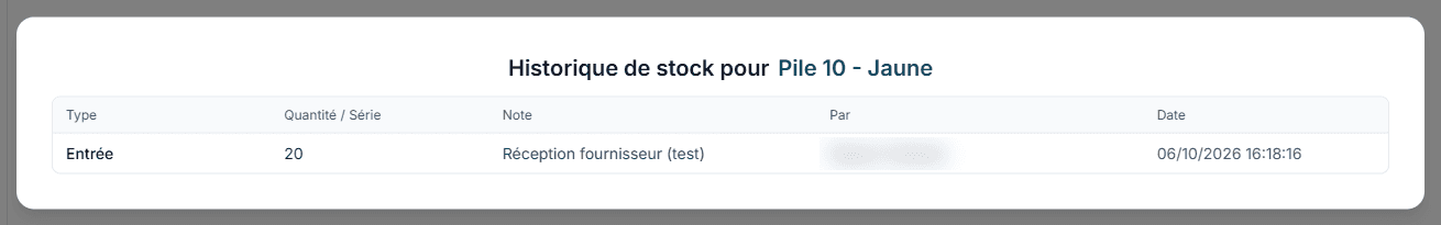 Historique de stock d'un produit