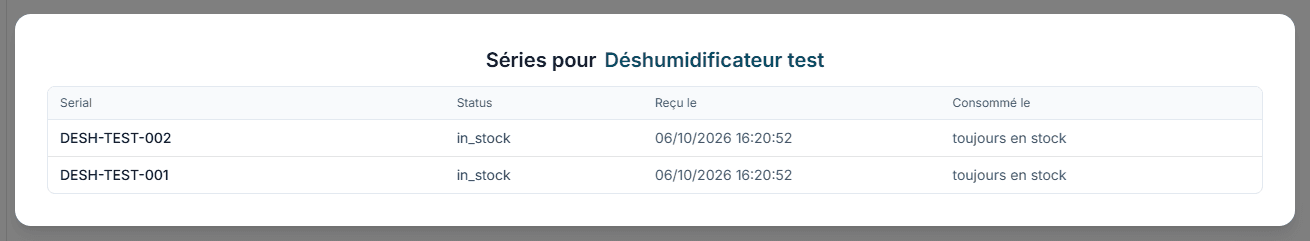 Numéros de série d'un produit