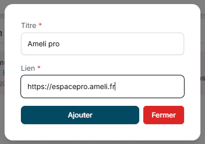 Fenêtre d'ajout d'un lien