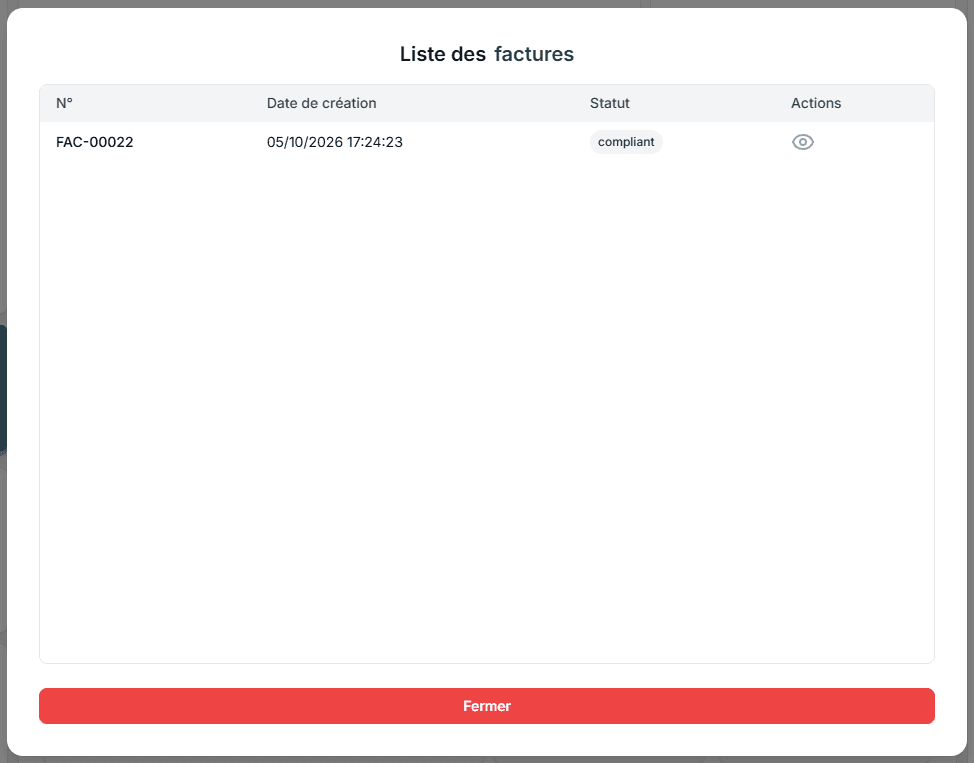 Liste des factures