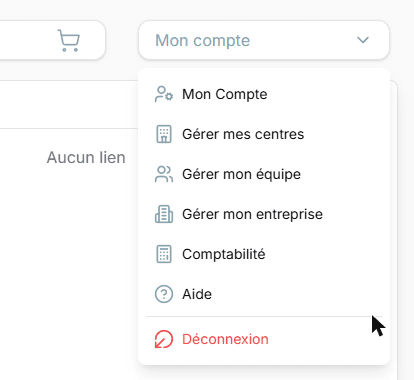 Menu du compte ouvert