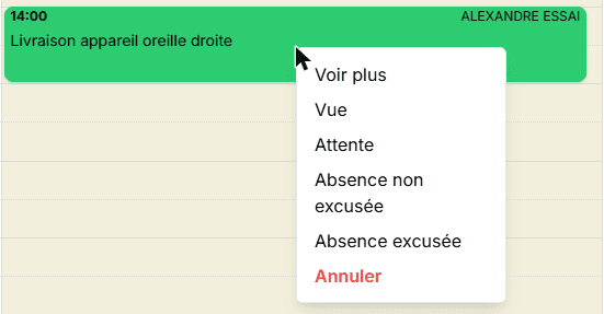 Menu du clic droit sur un rendez-vous