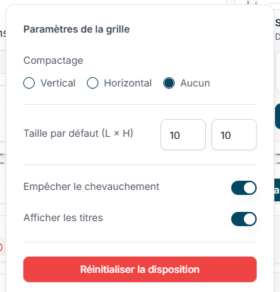 Paramètres de la grille