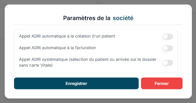 Paramètres de la société