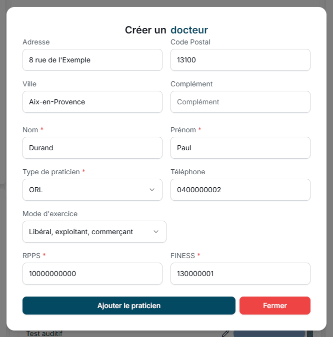 Formulaire praticien