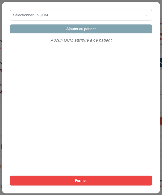 Fenêtre des QCM du patient