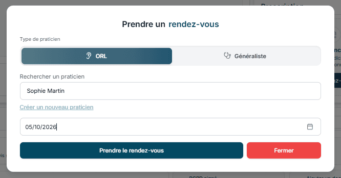 Fenêtre de rendez-vous médical