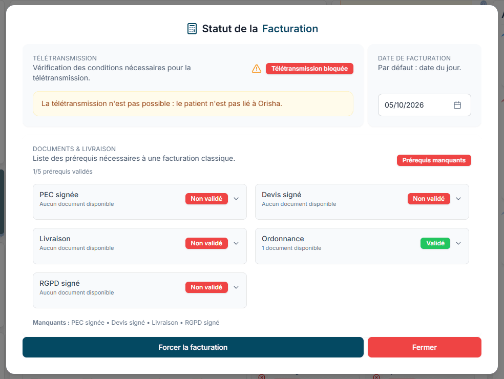 Statut de la facturation