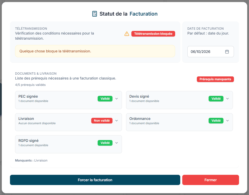 Télétransmission bloquée