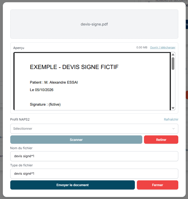 Fenêtre d'ajout de document