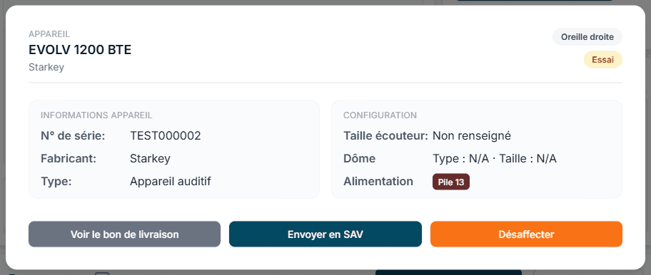 Détail d'un appareil