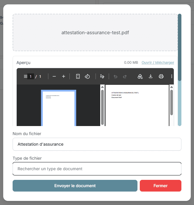 Ajout d'un document de l'entreprise
