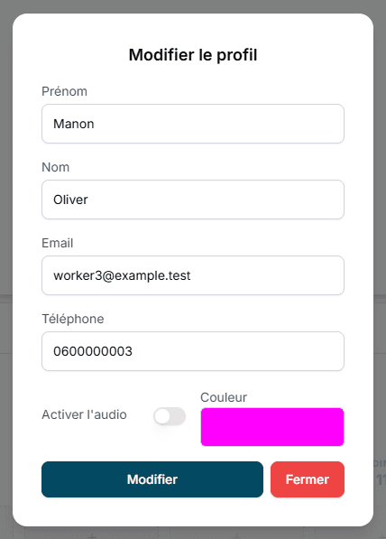 Fenêtre Modifier le profil